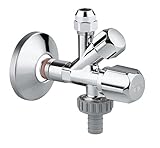 GROHE Original WAS | Sicherungstechnik - KOMBI-ECKVENTIL | mit selbstdichtendem Anschlussgewinde, Wandanschluss 1/2 Zoll, Abgang 3/8 Zoll, Abgang 3/4 Zoll mit Schlauchanschluss | 22036000