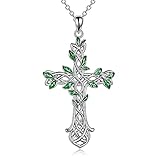 Kreuz Halskette 925 Sterling Silber Keltischer Knoten Baum des Lebens Kreuz Halskette Anhänger Geschenke für Frauen M