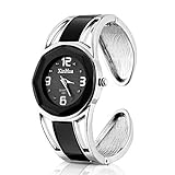 ele ELEOPTION Armband Design Quarz Uhr mit Strass Dial-Edelstahl-Band für Frauen (Schwarz)