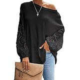 Top Damen Einfarbig Lockeres SchräGes Kragen Hohles LangäRmeliges Off-Shoulder-T-S