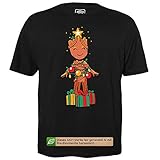 Groot Christmas Tree - Herren T-Shirt für Geeks mit Spruch Motiv aus Bio-Baumwolle Kurzarm Rundhals Ausschnitt, Größe XXXXL
