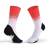 JXHYKJ Sport Socken Männer Outdoor Sportliche Fitness Radfahren Running Basketball Kompressionssocken Junge Bunte Dicke Boden Crew Socken (Farbe : Red White)