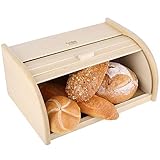 Creative Home Brotkasten Holz | 40 x 27,5 x 18,5 cm | Perfekte Brot-Box für Brot, Brötchen und Kuchen | Brotkiste mit Roll-Deckel | Natürliche Brot-Kiste | Brotbehälter für Jede Kü