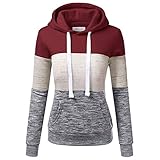 Lomelomme Kapuzenpullover Damen Mode Kordelzug Pullover mit Kapuze Freizeit Farbblock Patchwork Hoodies Sweatshirt Mit Tasche Bluse Casual Elegant Sweatshirt H