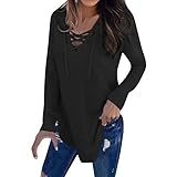 Innerternet Damen Langarm T-Shirt Casual Lose V-Ausschnitt Shirt Tunika Top Elegant Pullover Hemd Mode Pulli Oversize Sweatshirt Oberteil Top
