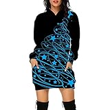 Weihnachtspullover Damen Lang Hoodiekleider Langarmshirt Tunika Hooded Sweatshirt Kleid Weinglas Motiv Langarm Hoodie Elegante Pulli Kleid Weihnachten Kapuzenkleid Lustig Drucken Weihnachtsk