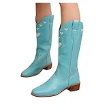 Dwevkeful Winterschuhe Bestickte Stiefel Damen Bestickte Hohe Stiefel Damen Spitz Dicke Fersenstiefel Künstliche Pu Cowboystiefel Stiefeletten Freizeitschuhe Schlupfstiefel Sockenstiefel D