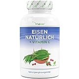 Natürliches Eisen + Vitamin C aus Curryblatt-Extrakt & Hagebutte-Extrakt - 180 Kapseln (3-6 Monatsvorrat) - 28 mg reines Eisen & 160 mg Vitamin C pro Tagesportion - Laborgeprüft - Vegan - H