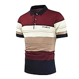 Xmiral Herren Kurzärmliges T-Shirt Sommer Poloshirt Slim Fit Patchwork Kurzarm Streifen Top Bluse (Rot, XL)