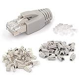 VCE (1. Gen.) 10 Sets Crimpstecker CAT7, CAT6A RJ45 Netzwerkstecker POE für Verlegekabel 10GBit Lan RJ45 Stecker Metall geschirmt mit Einfädelhilfe und Knick