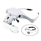 Led Kopfband Lupenbrille mit Licht Kopflupe Brillen Lupe Lampe Hände Frei für Brillenträger Hobby Reparatur Juweliere Nähen Wimpernverlängerung,1.0X/1.5X/2.0X/2.5X/3.5X