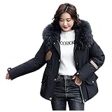 Winterjacke Damen Kurz Daunenjacke Einfarbig Steppjacke Kälteschutz Warm Parka Steppmantel mit Kunstfell Kapuze Slim Fit Reißverschluss Damenmantel Outdoor Leichte Übergangsjacke Softshelljack