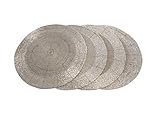 CB Home & Style Platzset mit Perlen rund 35 cm Tischset 4er Set Pack Glasperlen Deko Untersetzer (Silber)