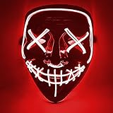 DANGZW Halloween Maske, LED Purge Maske im Dunkeln Leuchtend, Grusel Maske mit 4 Beleuchtungsmodi für Halloween, Fasching & Karneval, Cosplay Party Kostüm für Herren & Damen, R