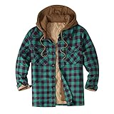 Finetyu Herren Hemd Jacke Winterjacke Hoodie Flanellhemd-Stil Warm Gefüttert Lange Ärmel Plaid Chest Pocket Fleece Kordelzug Herbst Winter Kapuzenjacke Reverstasche mit Kap