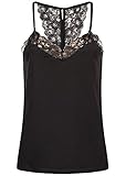 Seventyseven Lifestyle Damen V-Neck Top mit Spitzenbesatz Knopfleiste schw