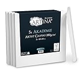 Artina Akademie Leinwand 5er Set 40x40 cm Leinwand auf FSC® Keilrahmen aus 100% Baumwolle auf stabilem Keilrahmen in Akademie Qualität - 280 g/m² zum B