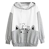 Damen-Kawaii-Jacke, SüßE Katze, Tasche, Farblich Passender Kapuzenpullover Mit Japanischem Aufdruck, LangäRmelig, ReißVerschluss Pullover Katzen Muster Sweatshirt Sport Outerwear Herbst W