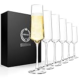 Chouggo Champagnerflöten-Set, 6 Stück, mundgeblasene Champagnergläser, 100 % bleifrei, Premium-Kristall, Geschenk für Hochzeit, Jahrestag, Weihnachten, 237 ml, transp