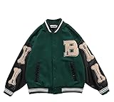 SKYWPOJU Damen Herren Bomberjacke – Klassische Streetwear Mäntel Fit Unisex College Baseball College Mantel (Color : Green, Size : XL)