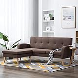 Festnight Sofa L-Form | 3-Sitzer Sofa | 3er Stoff Couch | Wohnzimmer Stoffsofa | Loungesofa | Eckcouch Ecksofa | Braun Stoffbezug mit MDF Rahmen 186 x 136 x 79