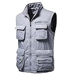DaDuo Jacke Herren Ärmellos Warm Verdicken Weste Herren Regular Fit Einfarbig Multi-Tasche Weste Herren Outdoor Camping Angeln Lassig All-Match Jacke H