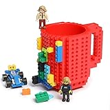 Lumsburry Build-on Bricks Tassen Becher, Kreative DIY Kaffeetasse Baustein Kaffee Tee Trinken Spaß Trinken Geschenk (Rot)
