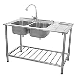 KUKOO Spültisch Gastrospüle Abwaschbecken Spüle Abtropffläche Rechts 79cm (H) x 120cm (B) Gratis Zubehö
