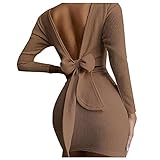 RMBLYfeiye Damen Rückenfrei Kleider Elegant Enges Kleid Bow Partykleid Slim Fit Bodycon Tunikakleid Schnürung Casual Strickkleid Sexy Wickelkleider V-Ausschnitt Rundhals Minik