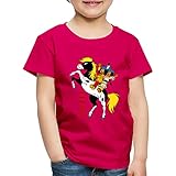 Spreadshirt Yakari Und Regenbogen Auf Pferd Kleiner Donner Kinder Premium T-Shirt, 122-128, Dunkles Pink