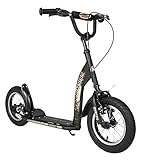 BIKESTAR Roller Kinderroller Tretroller Kickscooter mit Luftreifen für Jungen und Mädchen ab 6 - 7 Jahre | 12 Zoll Sport Kinder Scooter | Schwarz (matt) | Risikofrei T