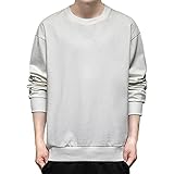 DUNQI Herren Sportlich Sweatshirt Pullover Langarm Ellenbogen Patches Color Block Loose Fit Sweater Freizeithemd Langarmhemd Herbst Winter Oversized Casual Basic Baumwolle Langarmshirts U