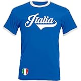Italien - Ringer Retro TS - blau - EM 2016 T-Shirt Trikot Look Italy (L)