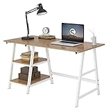 soges Schreibtisch mit Regal Computertisch Büromöbel PC Tisch Bürotisch Arbeitstisch aus Holz und Stahl mit 2 Ablagen für Aufbewahrung 120 × 60