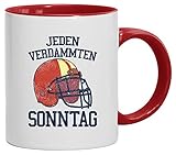 American Football Gruppen Fan bedruckte 2-farbige Kaffeetasse Bürotasse mit Spruch Motiv Jeden verdammten Sonntag 2, Größe: onesize,weiß/