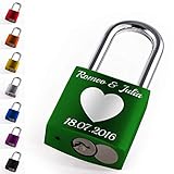 LIEBESSCHLOSS-DESIGNER Graviertes Liebesschloss mit Wunsch-Text und Schlüssel in Rot, Gelb, Grün uvm. Ideal für Paare oder besondere Anlässe. Ein personalisiertes Geschenk, das von Herzen kommt!