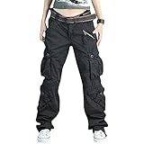 Damen Cargo Hose, Frauen Armee Militär Beiläufig Ladung Keuchen Hosen mit Multi Taschen Mode Loose Fit Casual Hosen High Waist Bequem Jogging