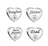4pcs Beste Freunde Papa Familie Liebe Herz Charm Perlen Legierung Liebe Herz Sammlung Charms mit Zirkonia C