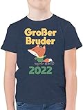 Geschwister Bruder - Großer Bruder Fuchs 2022-104 (3/4 Jahre) - Dunkelblau Meliert - Geschenk - F130K - Kinder Tshirts und T-Shirt für Jung