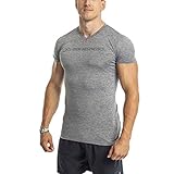 GYM AESTHETICS Herren V-Ausschnitt T-Shirt 'Intensity' Sportshirt Slim Fit UV-Schutz Bewegungsfreiheit, Für Fitness und andere Sport in G