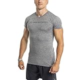 GYM AESTHETICS Herren V-Ausschnitt T-Shirt 'Intensity' Sportshirt Slim Fit UV-Schutz Bewegungsfreiheit, Für Fitness und andere Sport in G