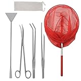 QLOUNI 6Stück Aquarium Reinigungsset, Aquarium zubehör Reinigung, Aquarium Werkzeug Set aus Edelstahl, Aquarium Zubehör Werkzeug Set für Aquarium Reinigung Aquarium Reinigung k