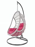 KIDEO® PALMANOVA großer Hängesessel inklusive Gestell und Kissen, Polyrattan, grau (Kissen: Nest pink [3333 hotpink])