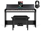 FunKey DP-1088 SM Digitalpiano Set - Schlankes Keyboard im Digitalpiano-Design - 88 anschlagdynamische Keyboard-Tasten - 20 Sounds - Spar-Set mit Bank, Kopfhörer und Noten - Schw