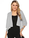 NB Damen Chiffon Bolero 3/4 Arm Cardigan Elegant mit Leichte Wasserfall Vorderteil Dünne Jacke Festlich Öffentlich Grau XXL