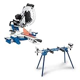 scheppach Kappzugsäge HM140L Kappsäge Gehrungssäge beidseitig neigbar Set + scheppach Untergestell UMF1600 Maschinentisch | Belastbarkeit 150kg | 1000-1650