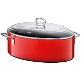 Silit Energy Red Bräter Induktion 8,1l, Bräter oval mit Glasdeckel 36 x 25,5 x 20 cm, Silargan Funktionskeramik,