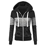 TWIOIOVE Damen Casual Hoodies Streifendruck Kapuzenjacken Patchwork Pullover Sweatshirt Casual Lose Pulli Sportjacken Mantel Herbst Winter Reißverschluss Kapuzenpullover mit T