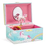 Jewelkeeper - Spieluhr Schmuckkästchen für Mädchen mit drehendem Einhorn, Regenbogen Design - The Unicorn M