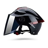 Galatée Erwachsener Motorradhelm mit Visier, Jet-Helm Chopper Cruiser Vintage Pilot Helmet, Bestehen Sie den Kollisionstest, um die Verkehrssicherheit zu Gewährleisten(Schwarz, Braune Linse)